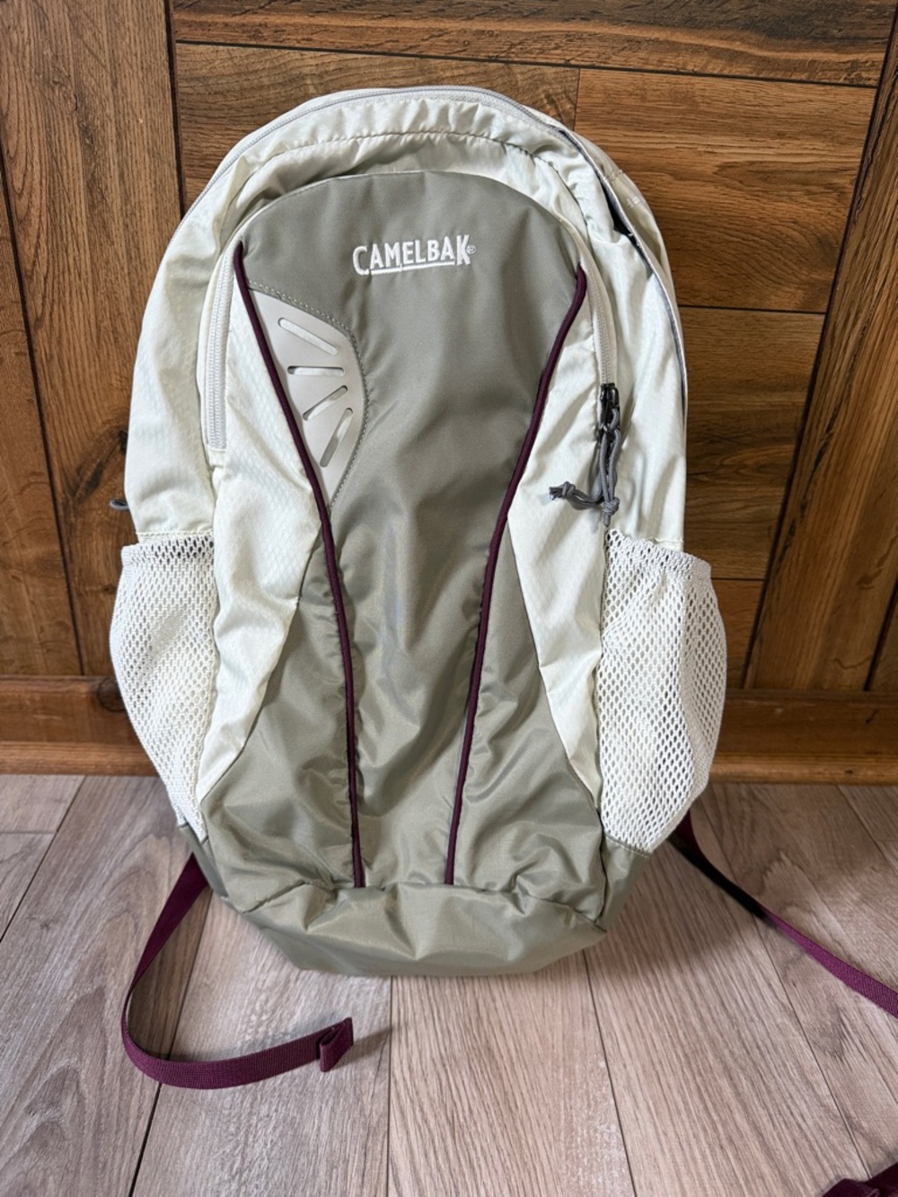 CamelBak Khaki and Cream Daypack with Maroon Trim